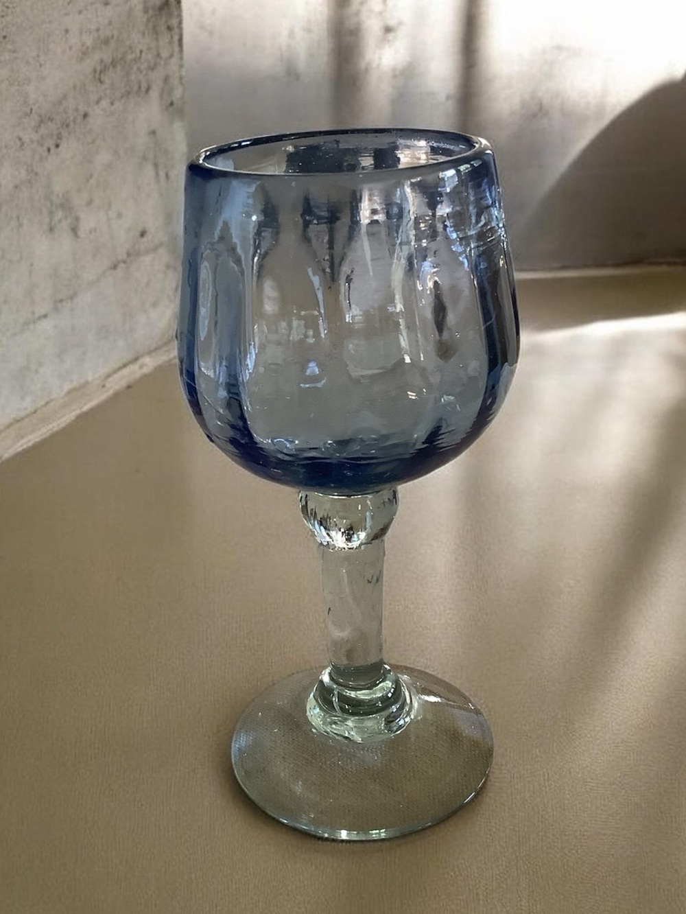 Blue Handblown Goblet Wine Glass